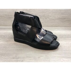 ECCO‎ Elevate Women's Sandals Black Leather 8.5 Crisscross Wedge Zipper
